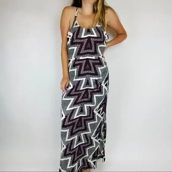 Free People geometric maroon gray maxi dress - Picture 2 of 6